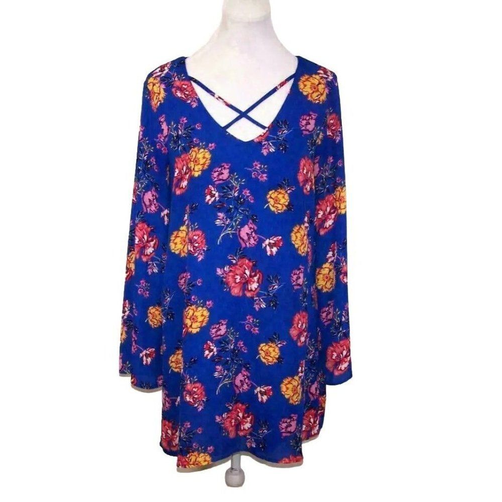 AUW Tunic Top Shirt Large Strappy V-Neck Flowy Long Sleeve Lined Womens Blouse